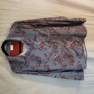 Anthropologie Blue Floral Button Down Shirt